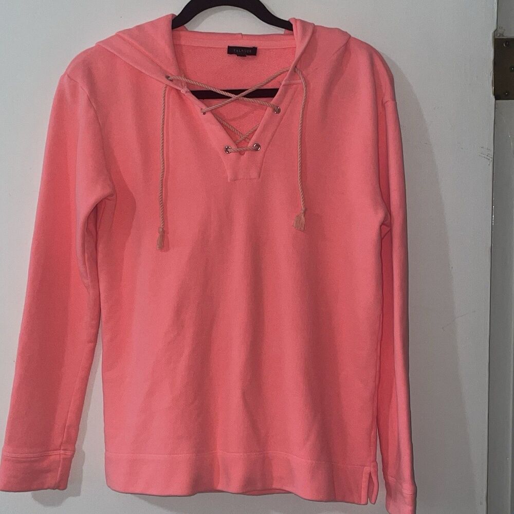 Talbots Women's Hoodie Hooded Sweatshirt Pink Coral Lace-Up Size XS